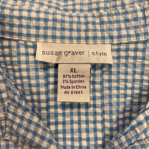 Susan Graver Blue and White Casual Button Down Shirt - Picture 2 of 6